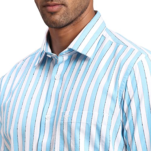 Color Plus Men's Full Sleeve Tailored Fit Medium Blue Casual Shirt