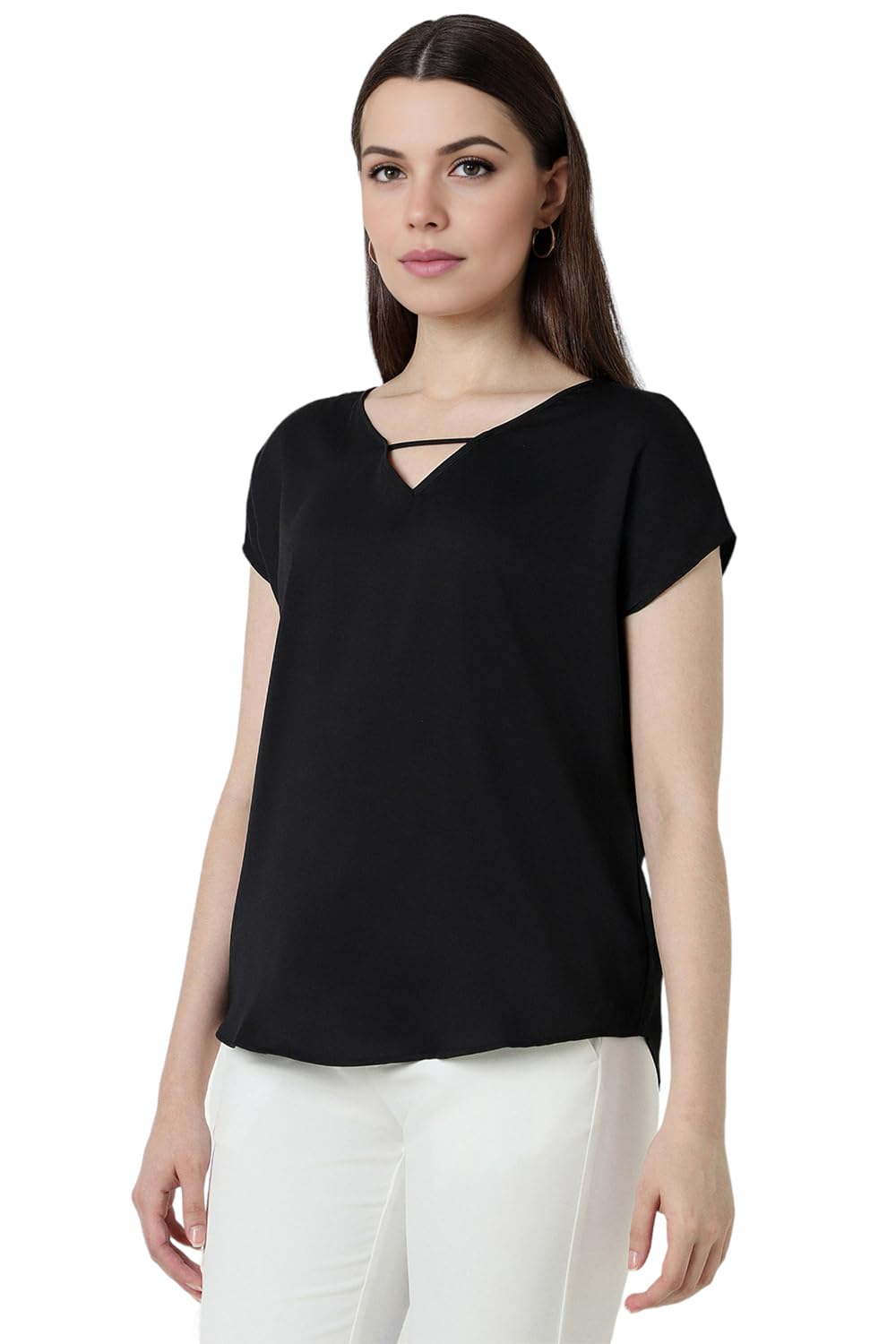 Van Heusen Women's Regular Fit T-Shirt (VWTSFRGFR01618_Black