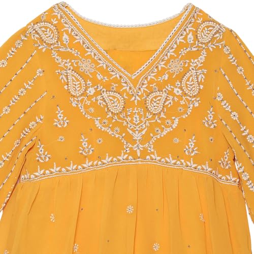 BIBA Girl's Polyester Blend Kurta, Garara, Dupatta (KWMNM6225AW24YEL_Yellow