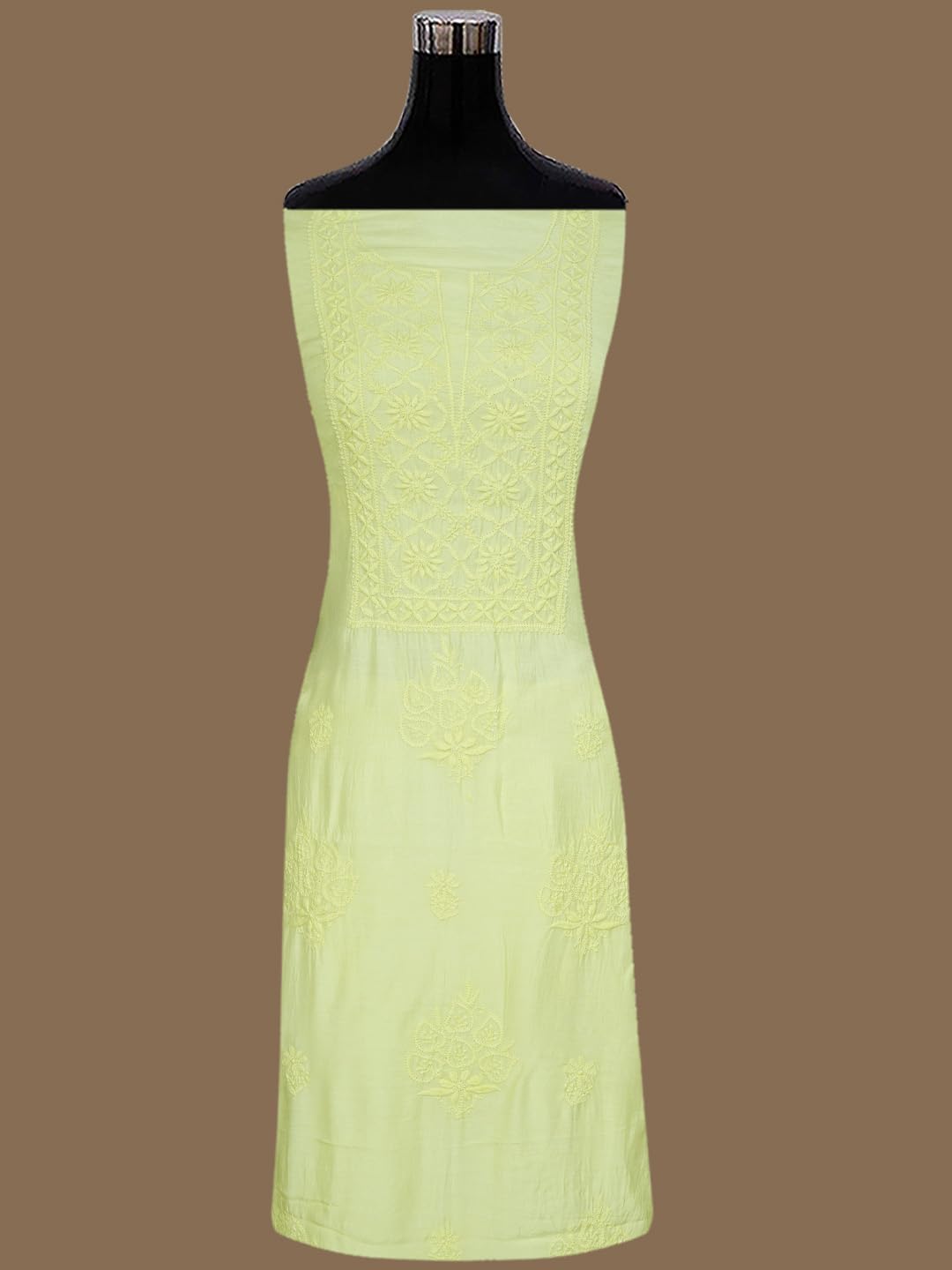 Ada Hand Embroidered Lucknowi Chikankari Unstitched Muslin Dress Material Suit Piece with Dupatta for Women 01A773428 Lemon