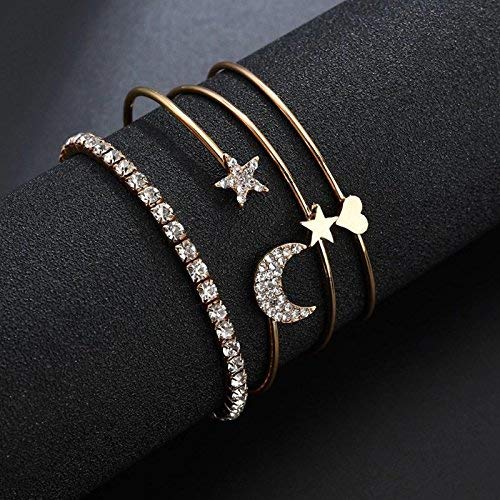 Fashion Frill Bracelet For Women Star Moon Design AD Studded Multi Layered Gold Plated Cuff Bangle Bracelet For Women Girls Stackable Bracelet Womens Jewellery