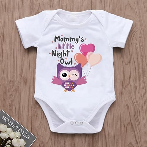 KNITROOT Mom Family Special Onesies, Unisex Baby Kids 100% Cotton Envelope Neck Half Sleeve White Romper, Bodysuit, Sleepsuit, Mommy's Little Night Owl, 6-9 Months, Infant Cloths for Boys & Girls