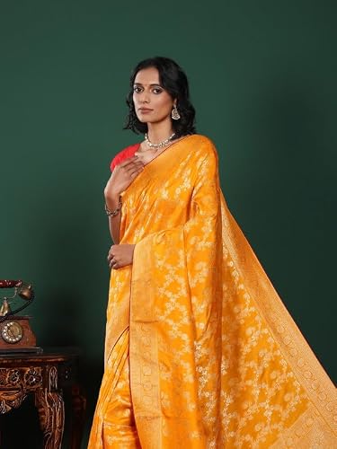 Meena Bazaar Woven Art Silk Saree With Blouse Piece | Mustard