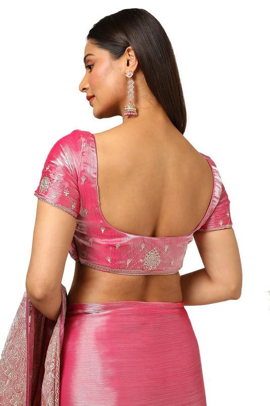 Soch Womens Onion Pink Organza Embroidered Saree With Stone Work