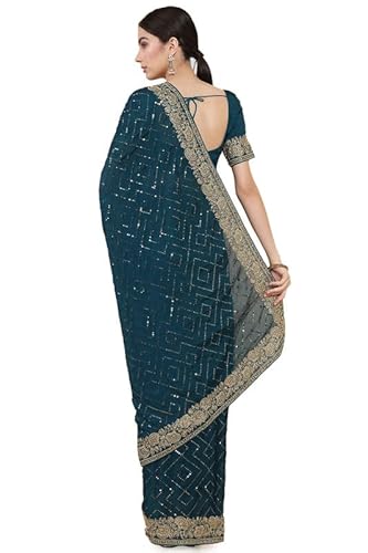 Soch Women Turquoise Solid Saree
