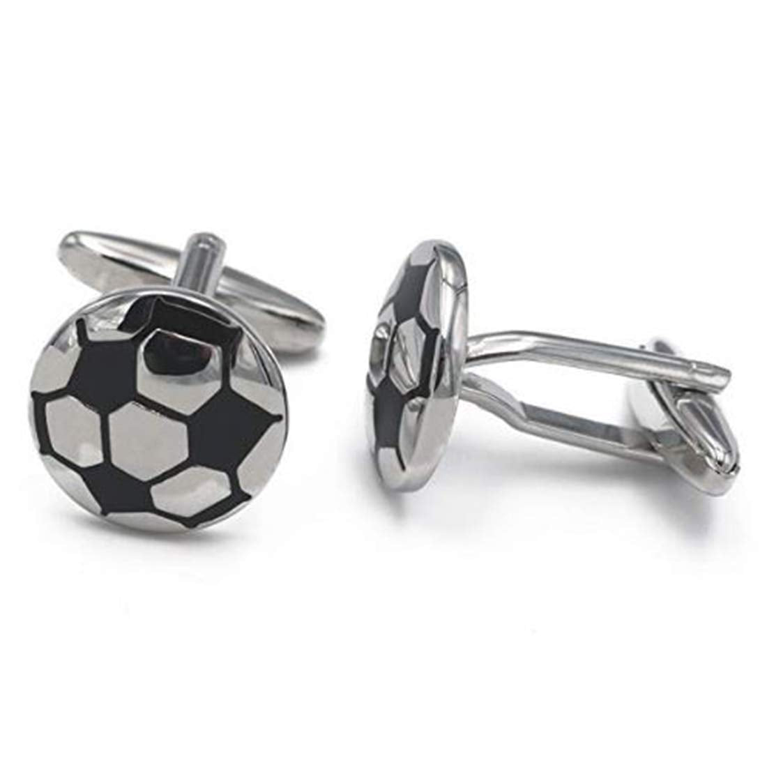 Peora Silver Black Football Cufflinks for Men Business Corporate Wedding Gift