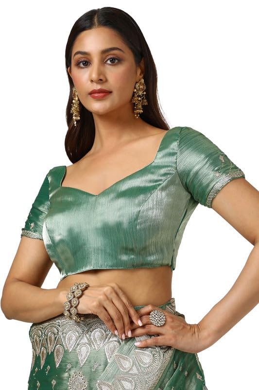 Soch Womens Light Green Organza Embroidered Saree With Stone Work