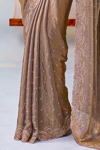 Soch Womens Light Olive Fendy Organza Embellished Saree