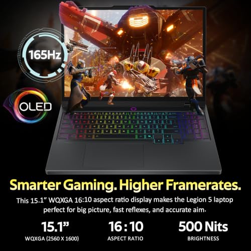 Lenovo Legion 5 15.1" WQXGA 165Hz Gaming Laptop, Intel i9-14900HX, 32GB DDR5, 2TB Storage(1TB SSD+1TB Docking Station Set), NVIDIA GeForce RTX 5070 8GB GDDR7, RGB Backlit Keyboard, Win11, Black