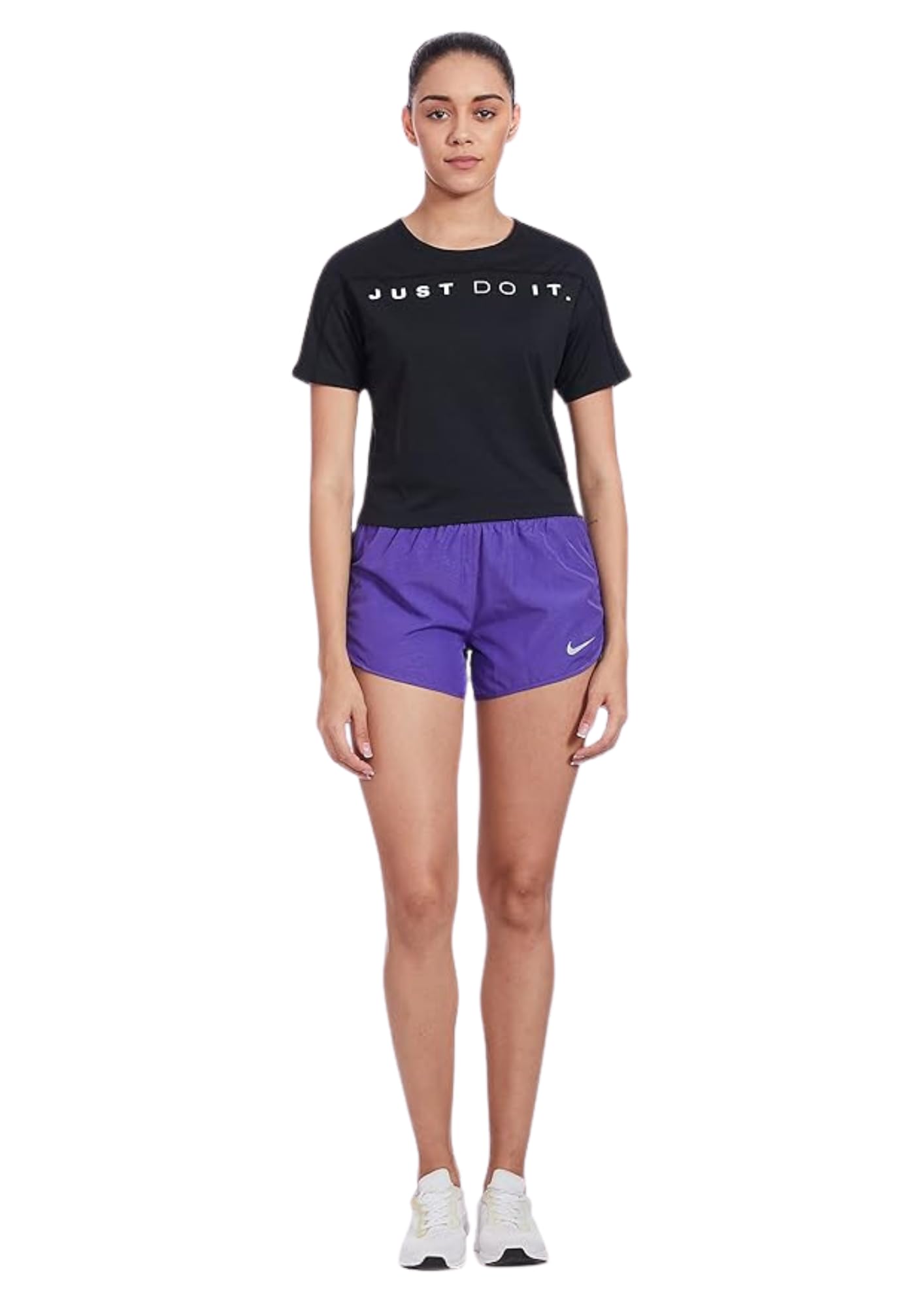 Nike Women's Plain Regular fit T-Shirt (CT6971-010_Black/White S)