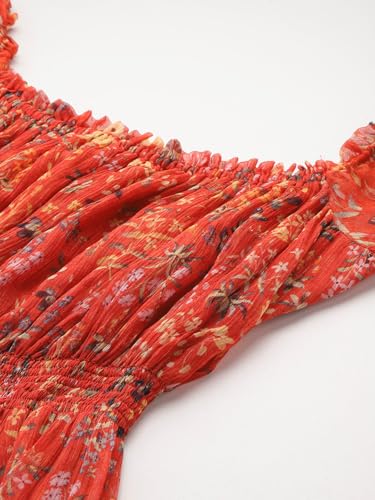 Label RITU KUMAR Off Shoulder Printed Long Dress Orange
