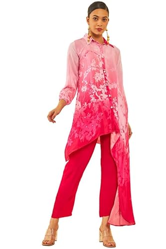 Soch Womens Fuchsia Crepe Floral Printed Co-Ord Set with Sequins Details