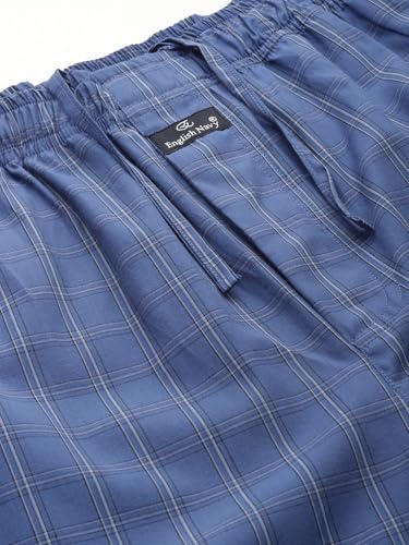 English Navy Men Checked Relaxed Fit Night Suit Blue Size 42, Comfortable Relaxed fit for Lounging, Perfect for Bedtime and Home wear, Gentle on Skin for All Night Comfort