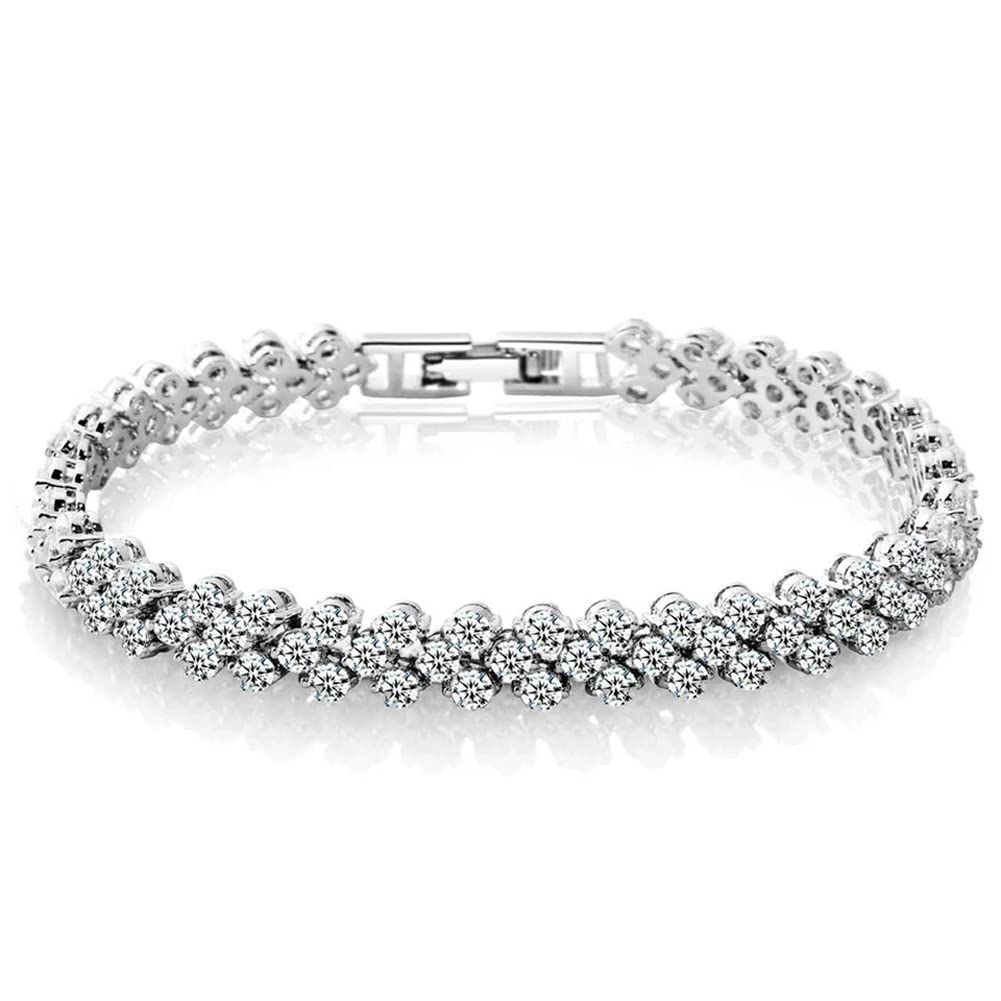 Shining Diva Fashion Platinum Plated Crystal Bangle Bracelet for Women and Girls (14677b)