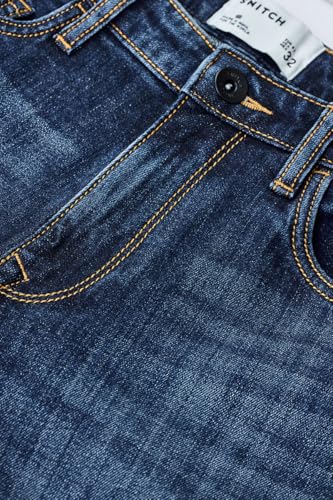 SNITCH Men Dark Blue Casual Jeans | Straight Fit Mid Rise Washed Design | Durable Cotton Blend & Smooth Denim Fabric for Everyday Comfort & Style