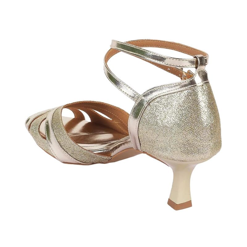 tresmode SALARE Gold Women's Dress Heel Sandal in Size 2 UK / 35 EU