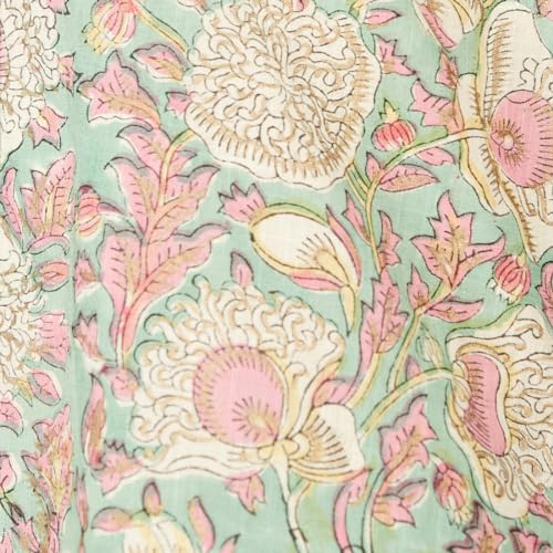Fabindia Women's Cotton Printed Regular Kurta (1029114GREEN_Green-Pink