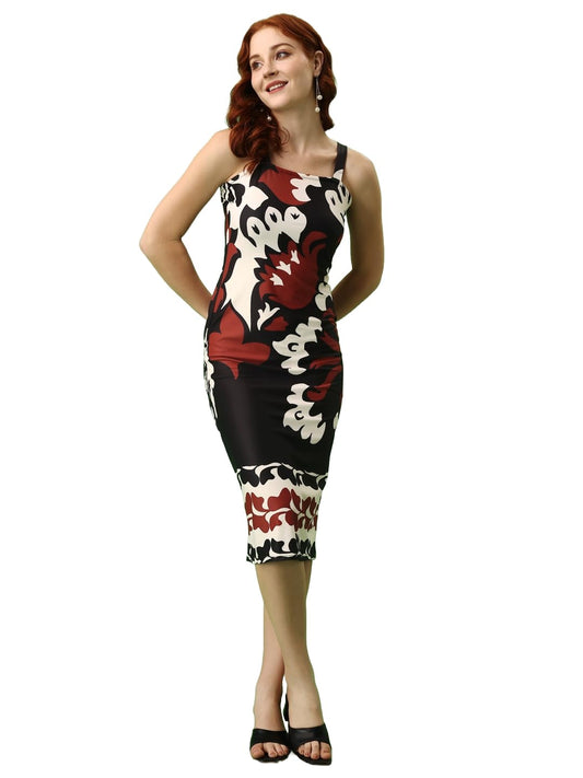 Attire Empire Women Floral- Abstract Printed Casual Midi Dress Multicolour