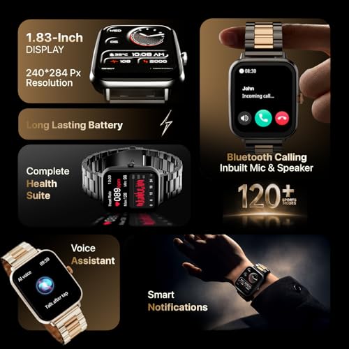 Fire-Boltt Ninja Blaze Smart Watch, Stainless Steel Strap & Steel Body, 1.83” Display Bluetooth Calling Built-in Mic & Speaker, 120+ Sports Modes, Smartwatch for Man and Woman Rose Quartz