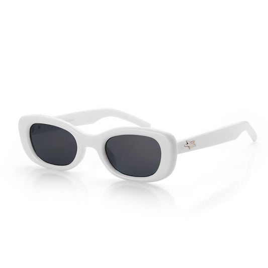 Vibe lens Trendy Retro Oval Sunglasses for Men & Women | White Polycarbonate Frame | UV400 Protection | Classic Sun Glasses | Cooling Glass | Retro Shades