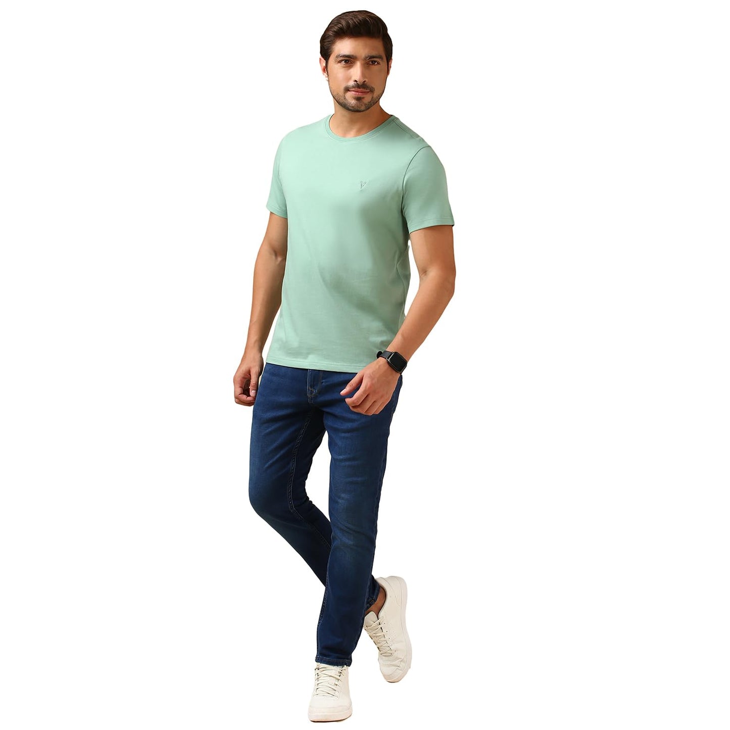 Van Heusen Men's Solid Regular Fit T-Shirt (60052_Pack of 1_Green