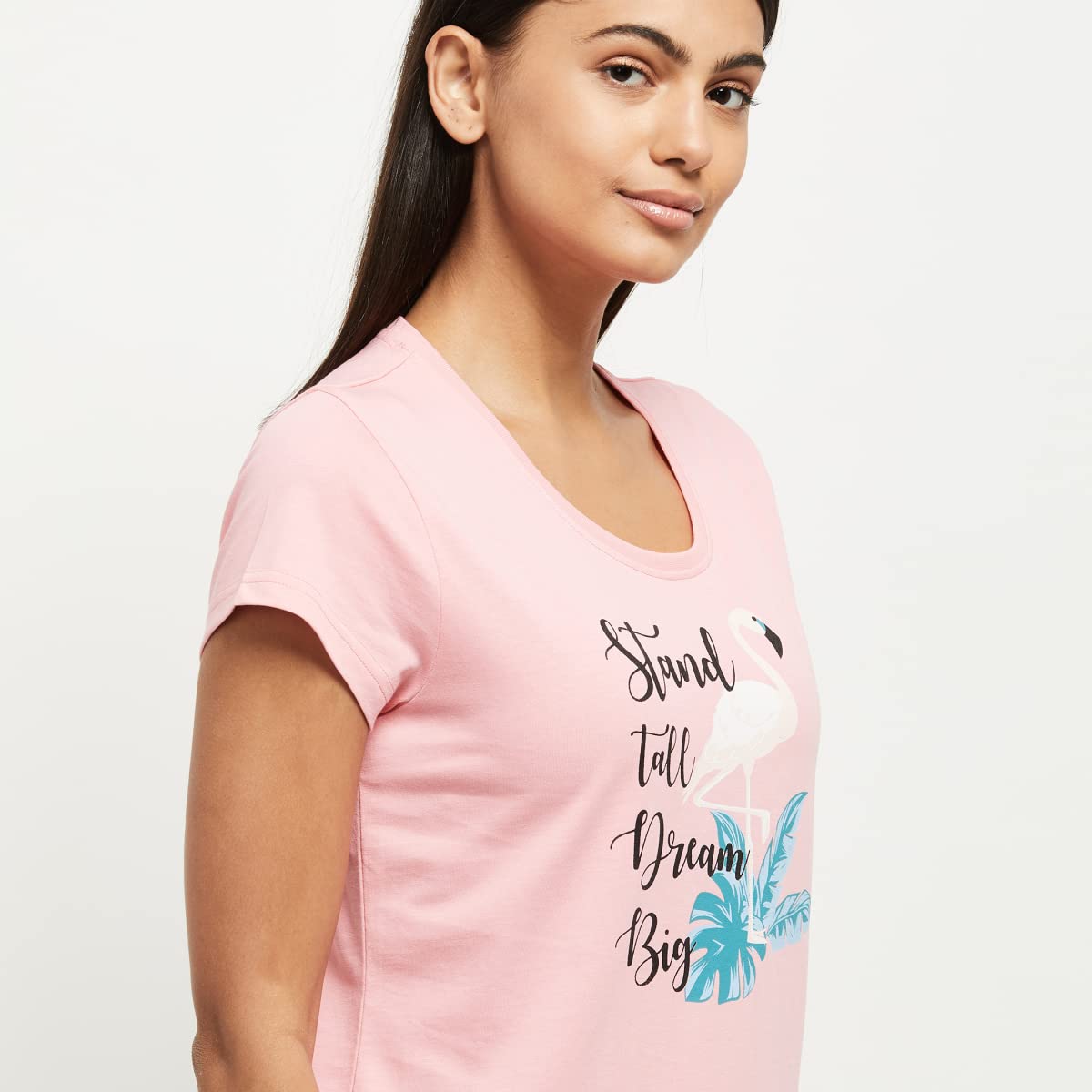 Max Women Printed Round Neck T-Shirt with Elasticated Pyjamas (SU22OTS10PINK)_S