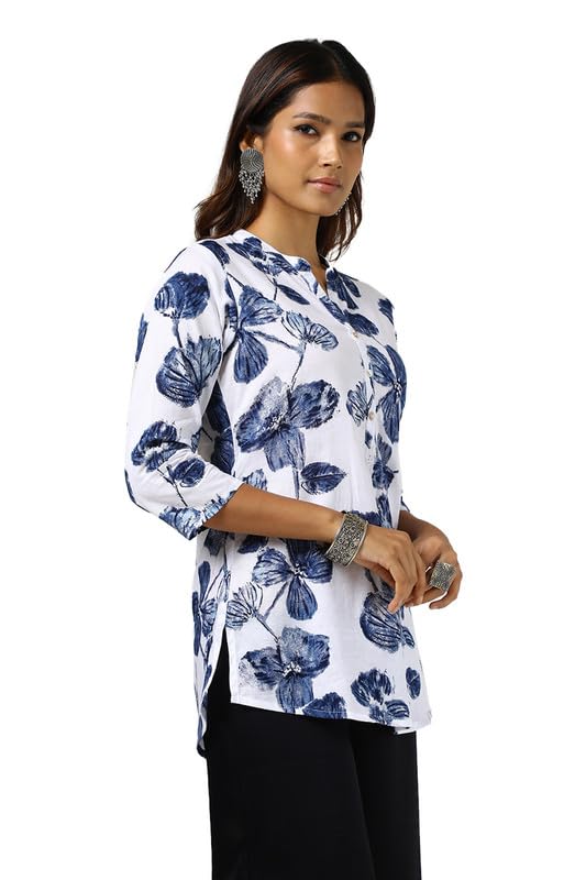 Soch Womens White Rayon Floral Print Tunic