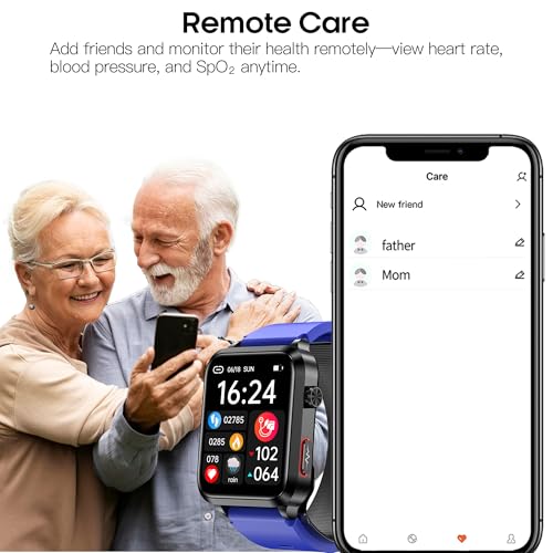 Yowow BIT Blood Pressure Smart Watch Air Bag Air Cuff, 24/7 Heart Rate Blood Oxygen Body Temperature Sleep Respiration Rate Health Monitor Activity Tracker Familiy Data Sharing (Blue)