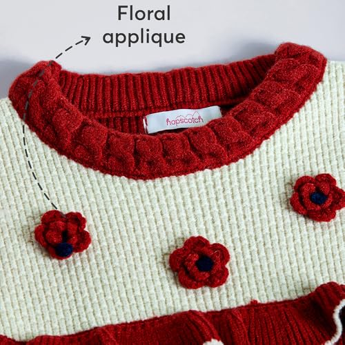 Hopscotch Girls Full Sleeves Red Floral Sweater & Skirt Set (3-4 Years)