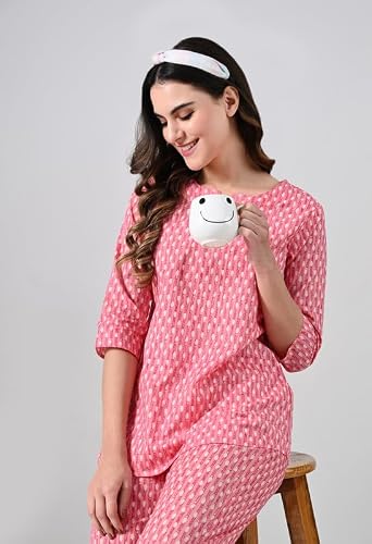 Women's Printed Cotton Night Wear Top and Payjama Night Suit Set