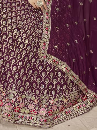 Zeel Clothing Women's Sequins and Thread Embroidered Work Georgette Lehenga Choli With Dupatta (5134-Women-Lehenga-Choli-Latest; Free size) (Maroon)