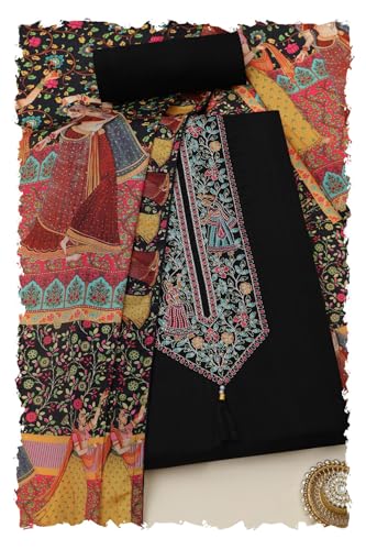 Soch Womens Black Vatican Silk Embroidered Unstitched Dress Material With Thread Work