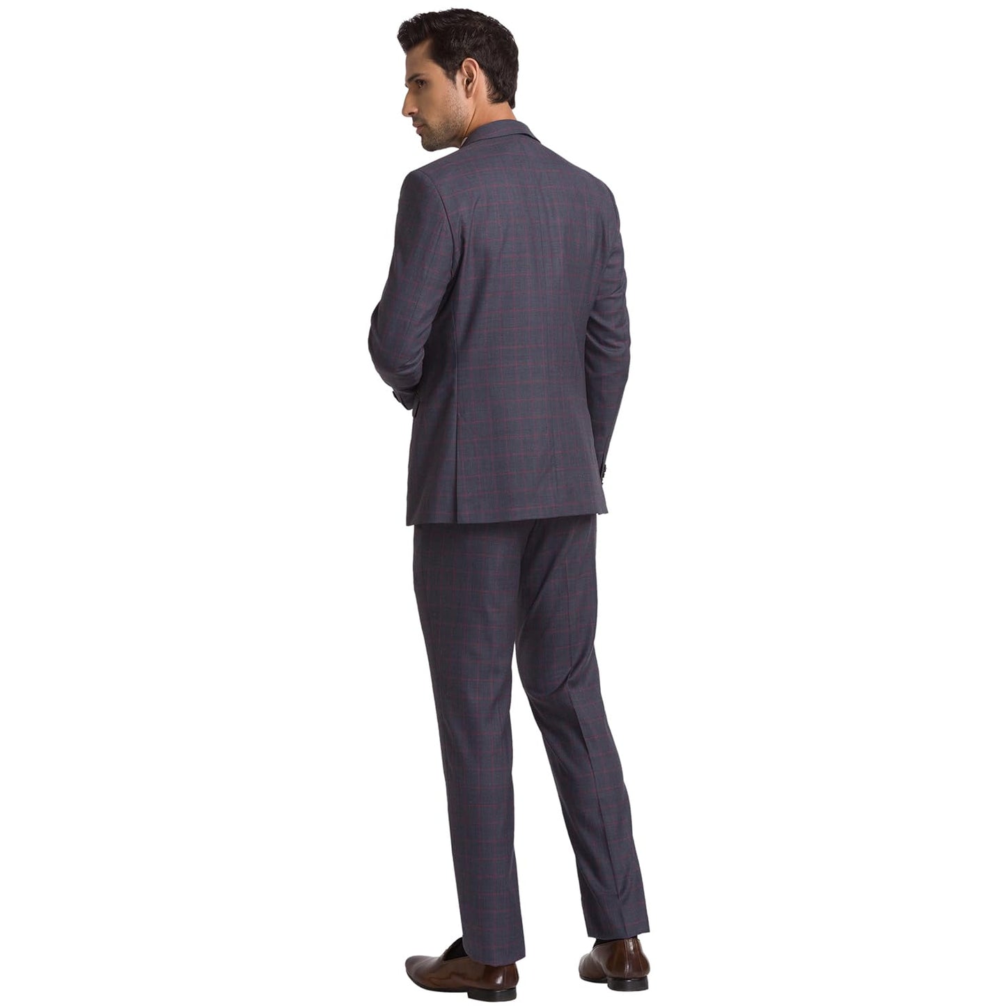 Raymond Men Slim Fit Checks Pattern Poly Wool Blend Notch Lapel Flat Front Formal Suit (Size: 104)-RMDS02113-G8 Dark Grey