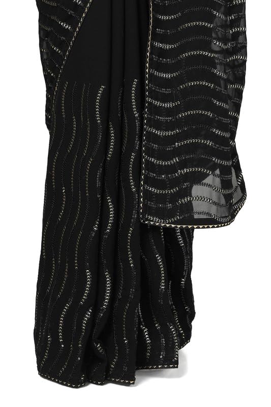Soch Womens Black Sequin Embellished Georgette Saree