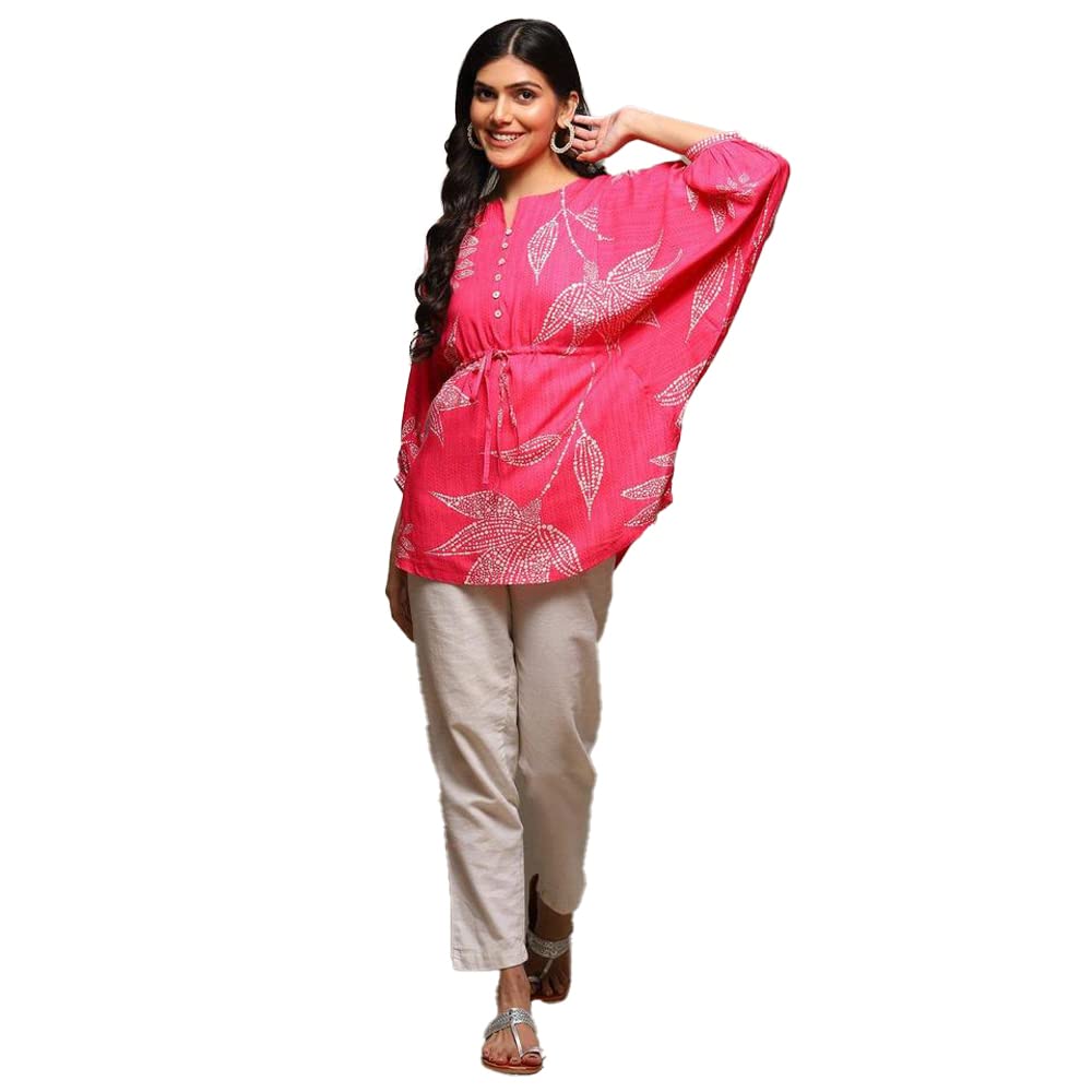 BIBA Women Rayon Printed Straight Top(African 19087_Pink_M)