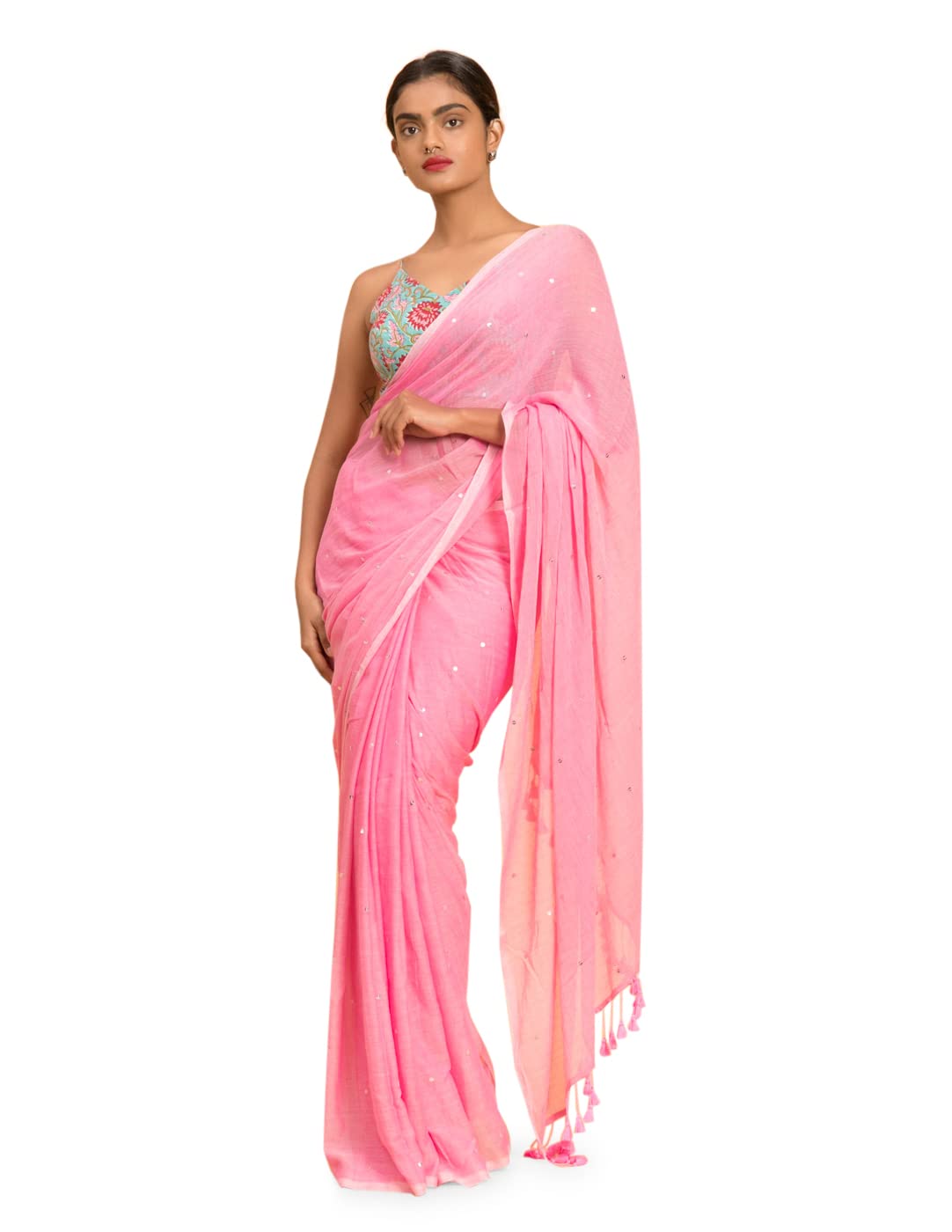 Suta Women's Plain Pure Cotton Saree Without Blouse| Pink Saree| Pink Cotton Saree Saree