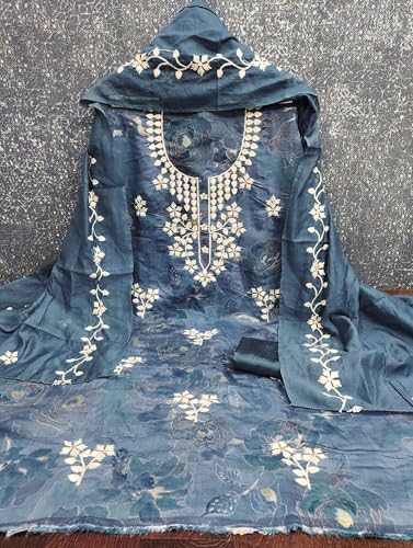 Leeli Peeri Designer Women's Chanderi Embroidery Work Unstitched Salwar Suit Dress Material