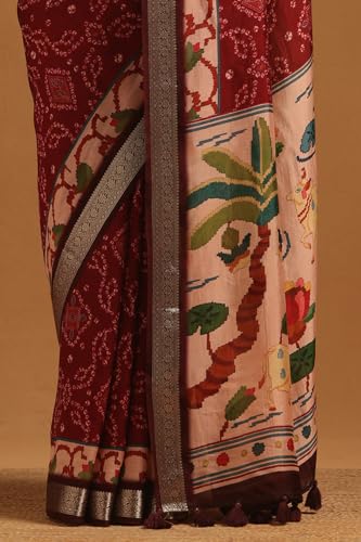 Soch Womens Maroon Poly Viscose Pichwai Saree