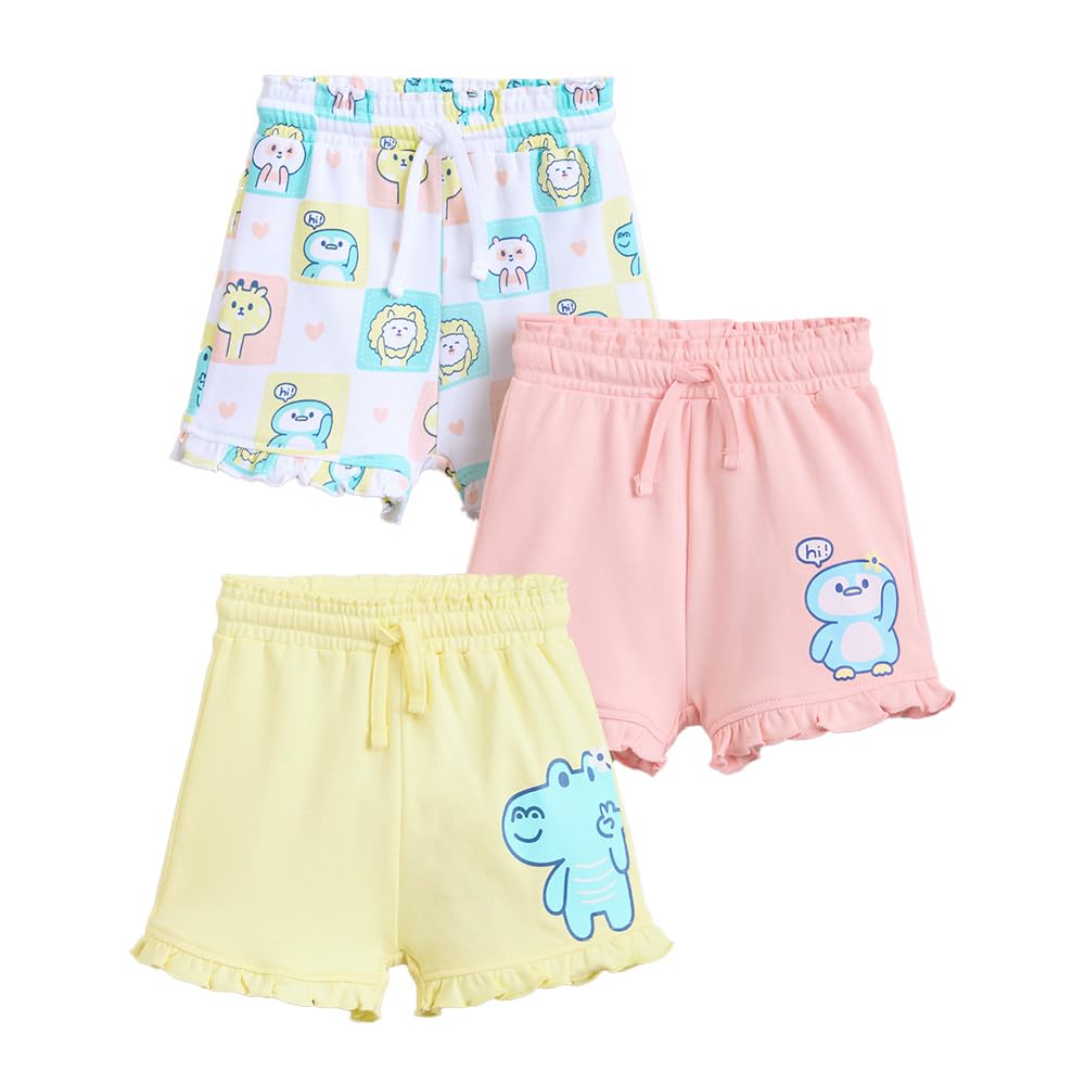 Hopscotch Girls Multi 3-Pack Ruffle & Friends Cotton Shorts (6-9 Months)