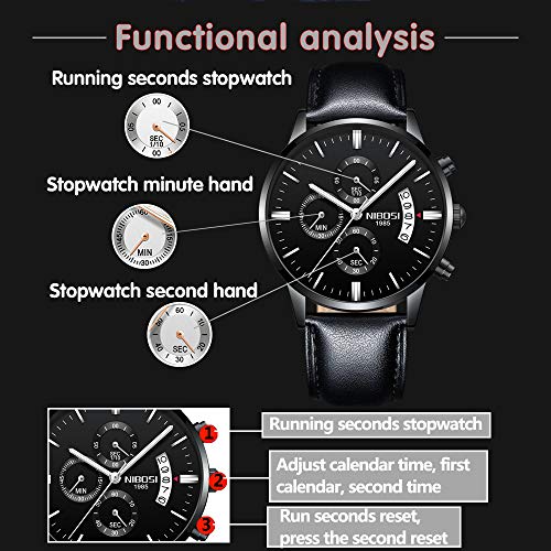 NIBOSI Watches Men Sport Quartz Watches Waterproof Chronograph Wrist Watch Gift Three-Eye 6-Pin Solid Leather Belt Watch | Gift for Men for Birthday and Rakhi (L-BBS)
