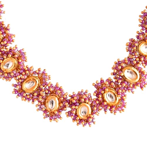 VOYLLA Veerangana Pink Pearls And Kundan Studded Maang Tika Set For Women, Jewellery Set For Women, Womens Gift, Gift For Her