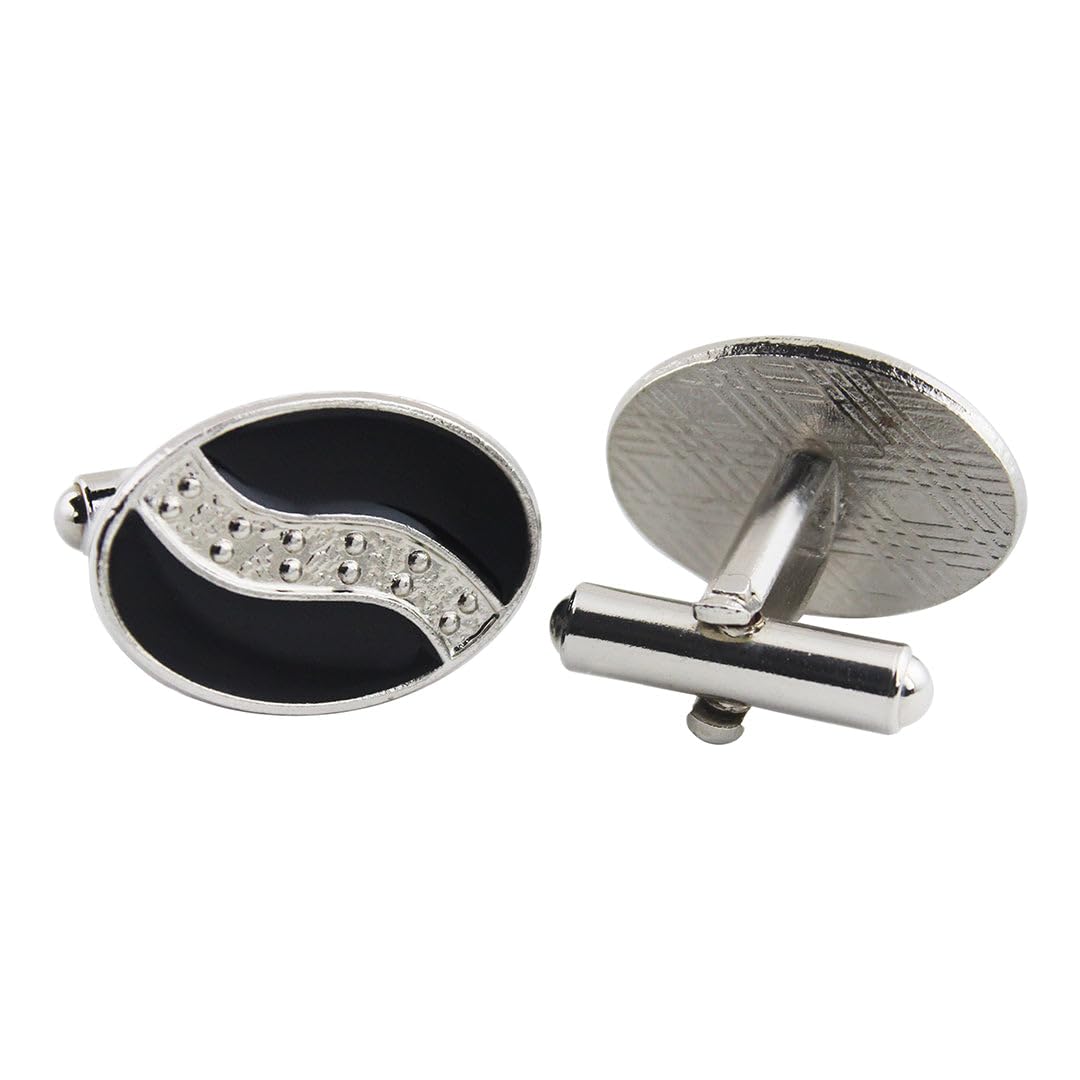 Kavove Enametal Oval Black Color Cufflinks for Men