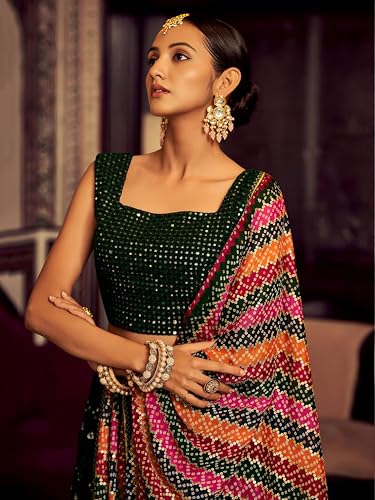 Zeel Clothing Women's Sequins Thread Embroidered Georgette Lehenga Choli With Dupatta (6003-Green-Women-Lehenga-Choli-New; Free Size)(Green)