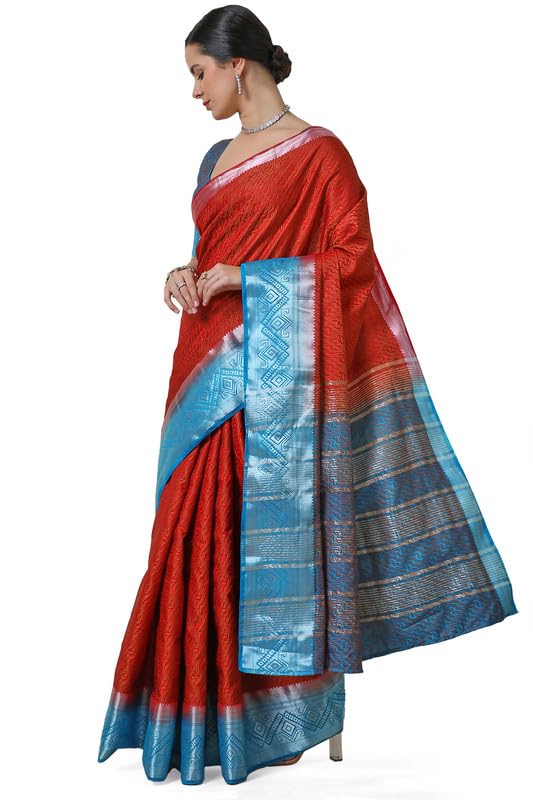 Soch Womens Maroon Art Silk Abstract Woven Design Saree