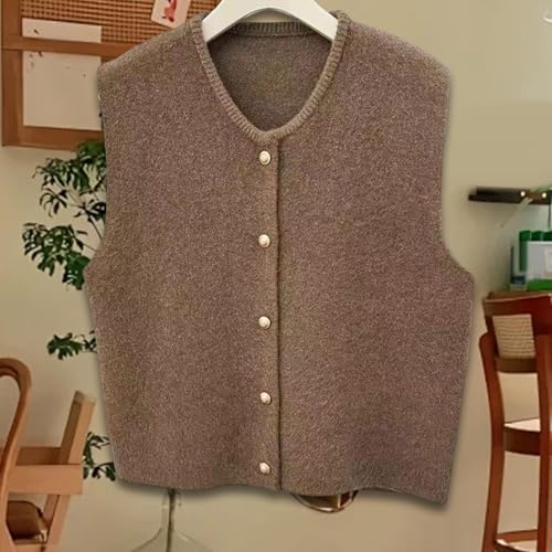 ZOOMELLA Women Knit Cardigan Vest Button Waistcoat for Commuting Indoor Office Coffee