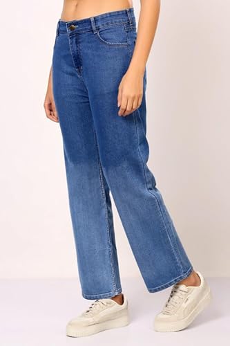 London Hills Women High Waist Wide Leg Jeans | Ombre Blue Denim | Loose Fit | Full Length Casual Jeans
