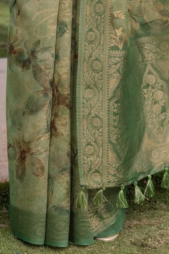Soch Womens Light Green Chanderi Floral Print Saree