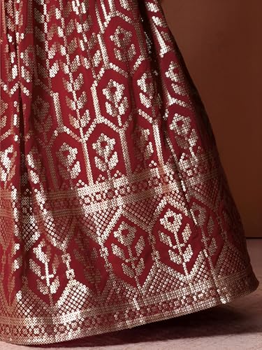 Zeel Clothing Women Sequins Thread Embroidered Georgette Semi-Stitched Lehenga Choli With Dupatta (5116-Maroon-Wedding-Stylish-Latest; Free Size)