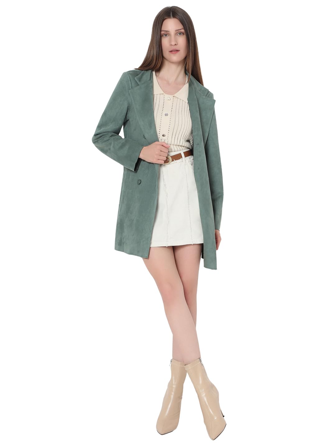 VERO MODA Women's Regular Fit Green Coat