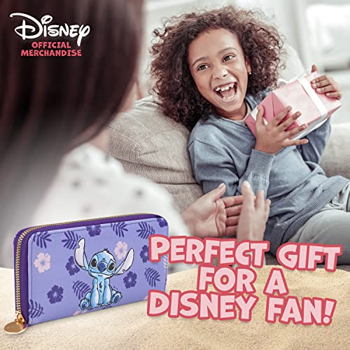 Disney Stitch Purse for Women Teenagers Girls, Zip Around Coin Purse with Card Slots, Travel Wallet - Stitch Gifts for Women, Purple Stitch, One Size, Zippered